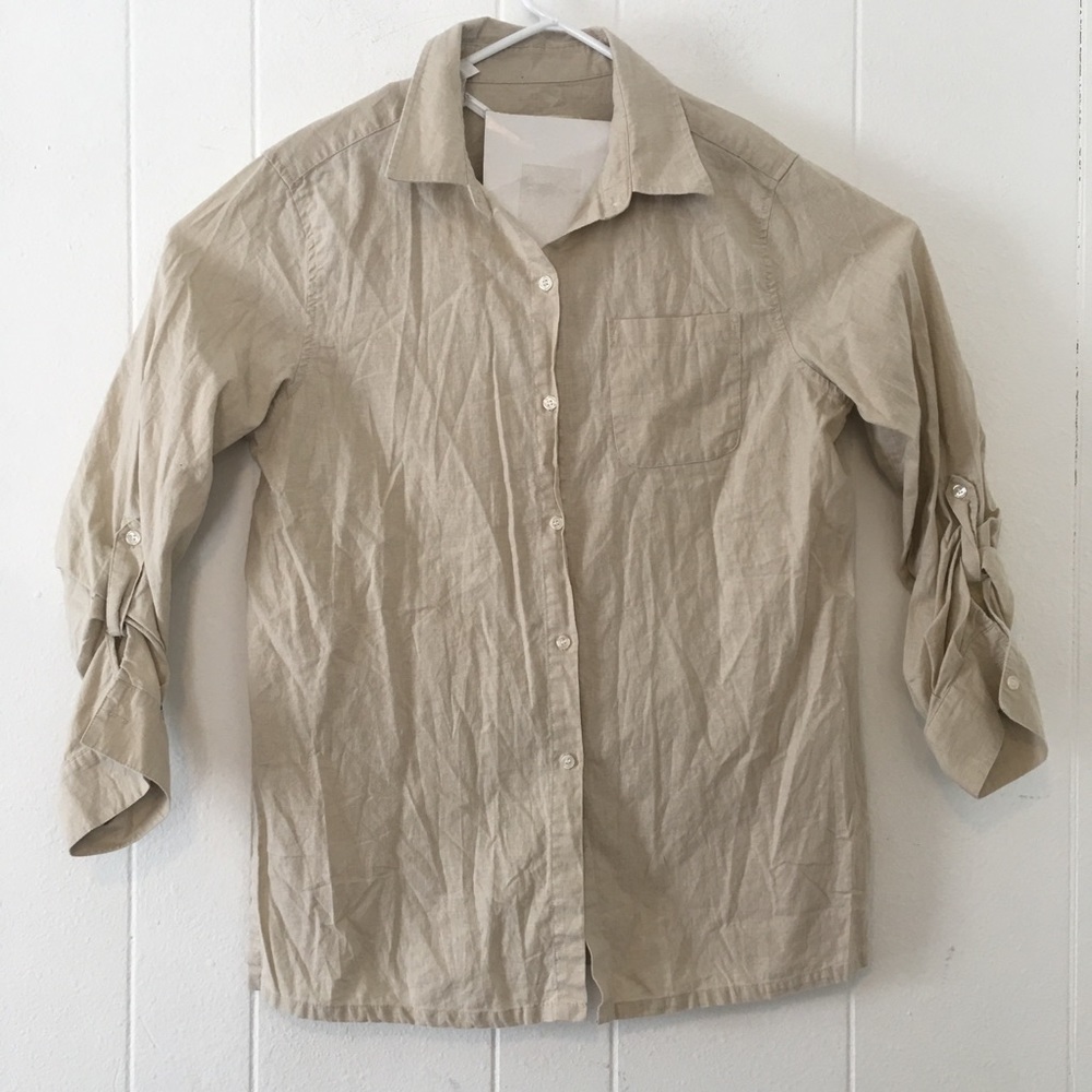 Paradise Shores Womens Large Linen Blend Button Up
